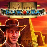 Book of Ra Deluxe slot logo by Novomatic at Bizzo